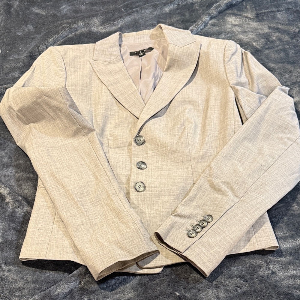 Ann Taylor Taupe Wool Blend Blazer with Satin Lining, lightweight